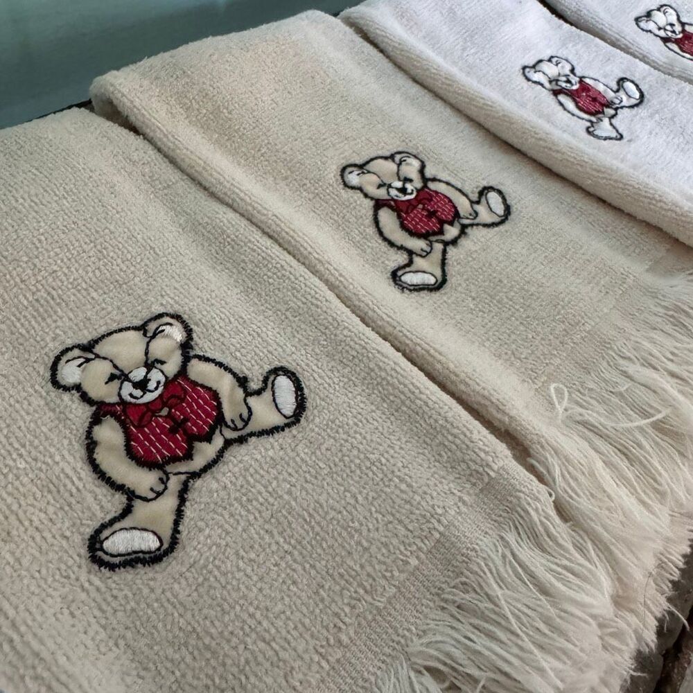 Vintage Teddy Bear Cream Hand or Dish Towels Set of 4